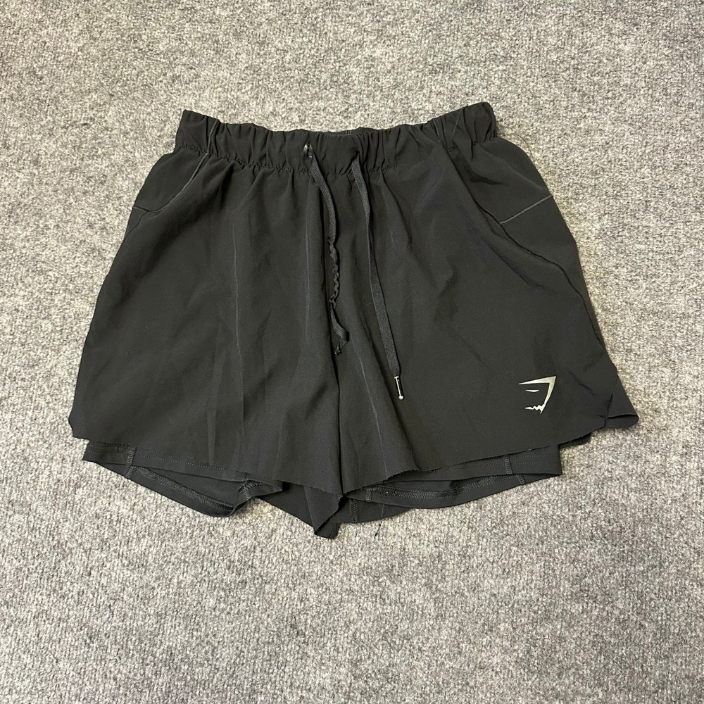 Gymshark Shorts Womens Size S Black 2-in-1 Athletic Workout Running Pockets
